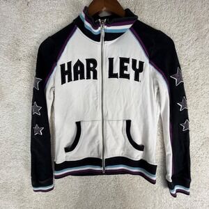 Harley Davidson Womens Track Jacket White Black Star Winged Zip Up 96170-11VW S